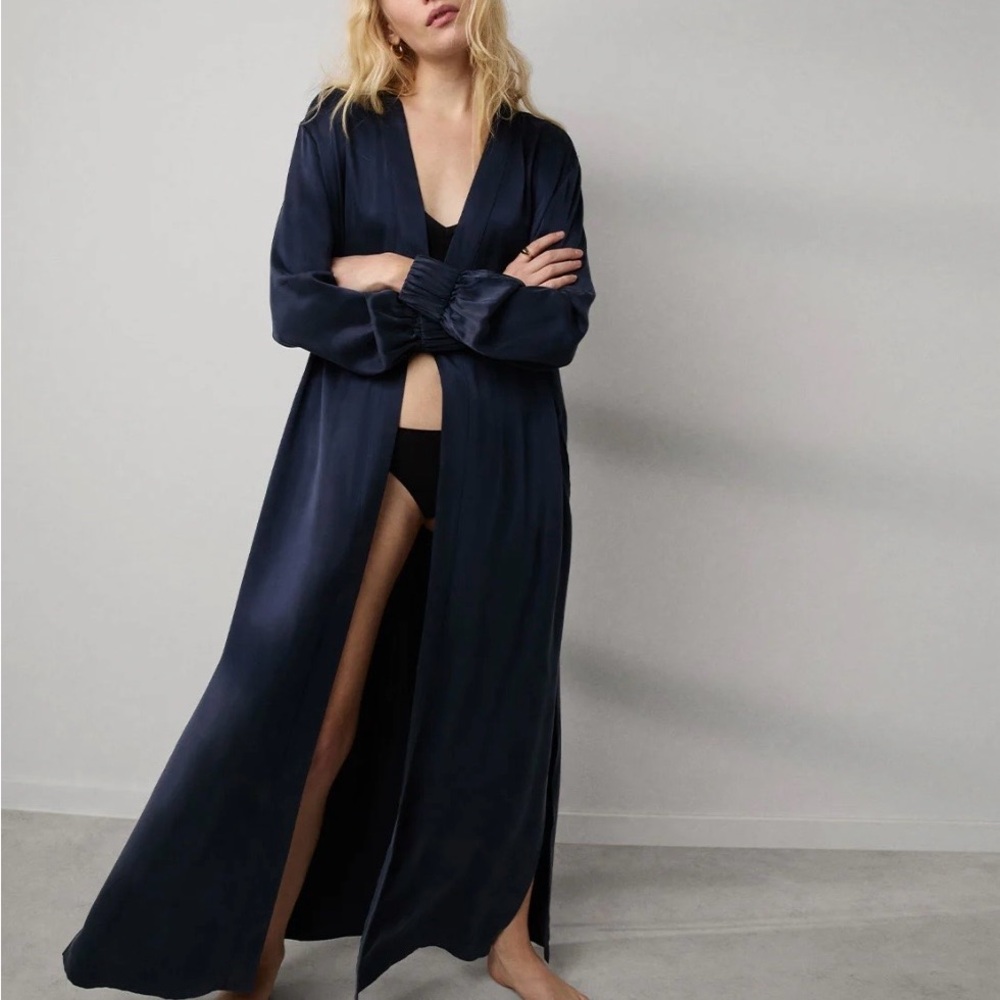 Lunya Deep Blue Washable Silk Long Robe